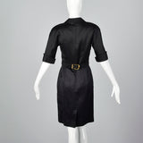 1980s Chanel Black Cotton Summer Skirt Suit with Gold Buckle Detail