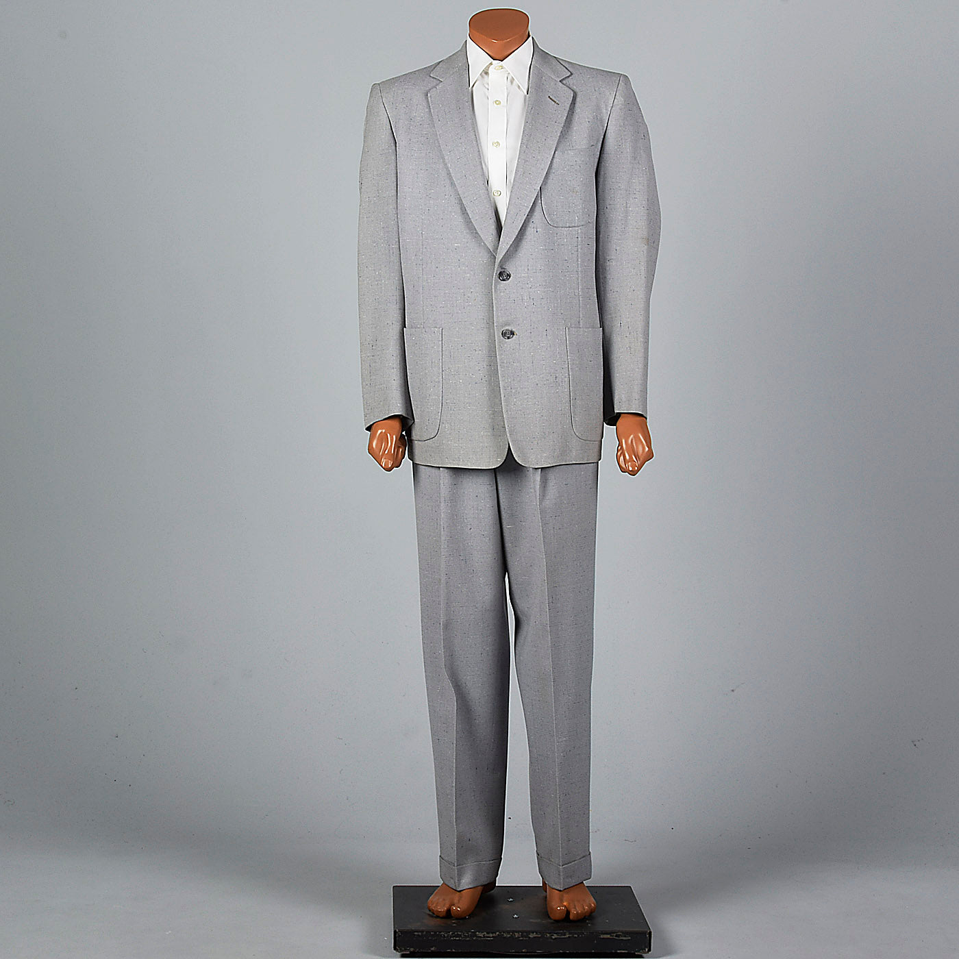 1950s Mens Two Piece Suit in Dove Gray with Blue & White Flecks