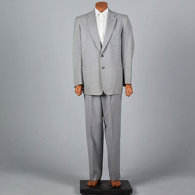 1950s Mens Two Piece Suit in Dove Gray with Blue & White Flecks