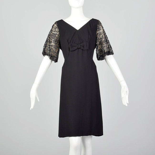 1960s Black Lace Sleeve Shift Dress