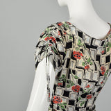 XS 1940s Novelty Print Rayon Dress