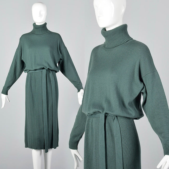 1980s Sage Green Cashmere Dress