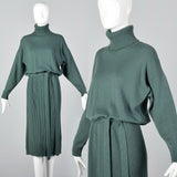 1980s Sage Green Cashmere Dress
