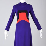 1960s Iconic Space Age Mod Long Sleeve Maxi Dress in Bright Purple Knit