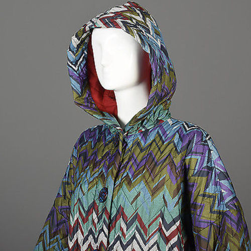 Missoni Colorful Print Oversized Quilted Rain Coat with Hood