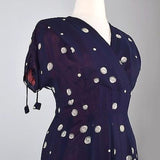 1950s Novelty Print Chiffon Dress Navy Blue with Globes