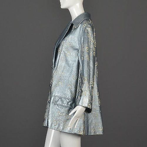 1960s Lilli Ann Metallic Blue Belted Trench Coat