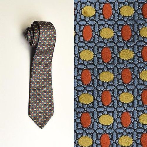 1960s Blue Orange Yellow Geometric Necktie