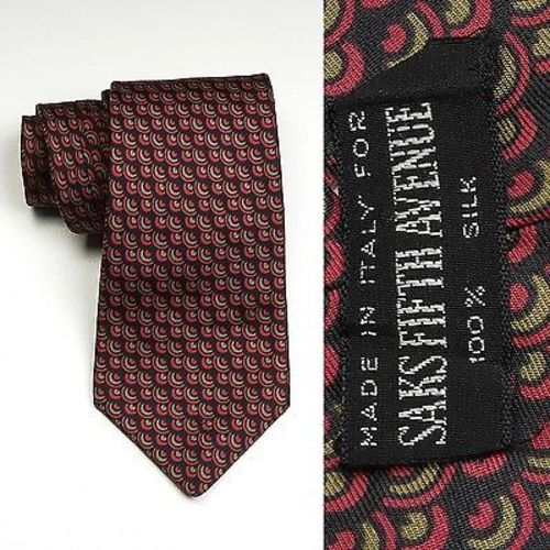 1960s Saks Fifth Avenue All Silk Black Red Print Necktie