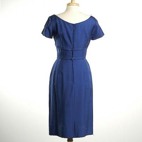 1950s Royal Blue Shantung Silk Wiggle Dress