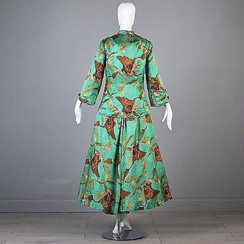 1950s Green Silk Gown with Matching Jacket