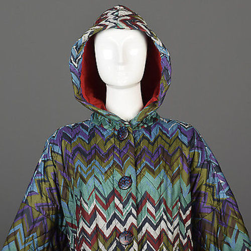 Missoni Colorful Print Oversized Quilted Rain Coat with Hood