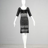 1970s Sheer Black Crochet Midi Dress