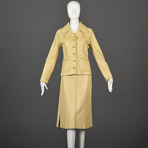 1970s North Beach Leather Skirt Suit with a Whipstitch Blazer