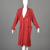 1980s Chanel Boutique Bright Red Silk & Wool Coat