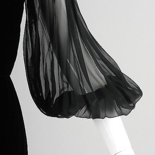 1960s Little Black Velvet Wiggle Dress with Dramatic  Sleeves