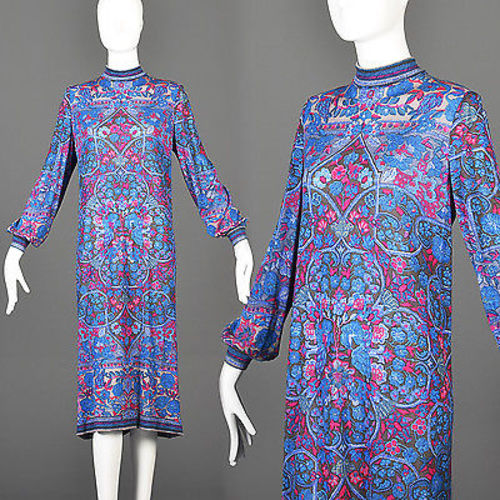 1960s Leonard Paris Loose Long Sleeve Silk Knit Dress in Purple