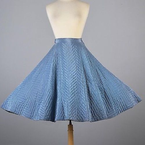 1950s Baby Blue Quilted Full Circle Skirt