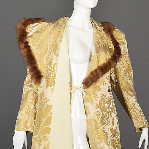 1940s Gold Brocade Coat with Mink Fur Trim