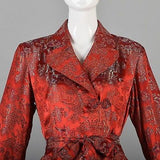 1940s Glamorous Red Brocade Dressing Gown