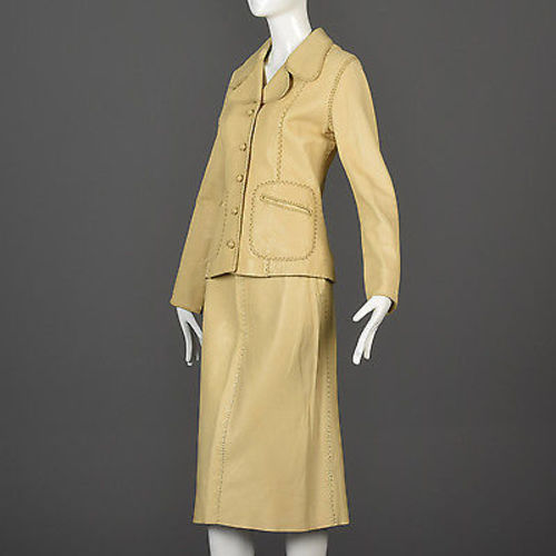 1970s North Beach Leather Skirt Suit with a Whipstitch Blazer