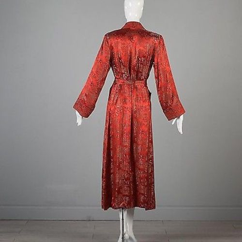 1940s Glamorous Red Brocade Dressing Gown