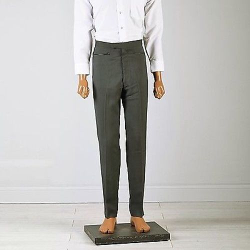 29x28 Deadstock 1960s Men's Green Sharkskin Pants with Leather Trim Pockets