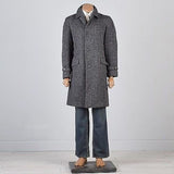 1960s Men's Mod Gray & Black Nubby Tweed Overcoat with Plaid Lining