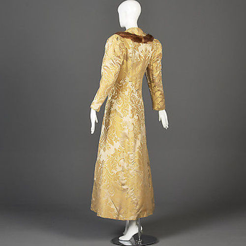 1940s Gold Brocade Coat with Mink Fur Trim