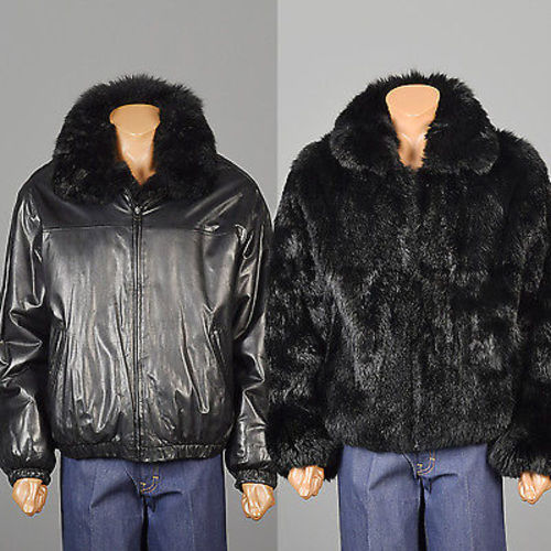 Men's Reversible Black Leather & Australian Possum Fur Coat