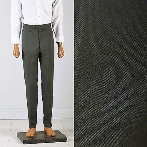 29x28 Deadstock 1960s Men's Green Sharkskin Pants with Leather Trim Pockets