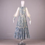 1970s Gunne Sax Long Sleeve Maxi Dress with Faux Corset Laced Bodice