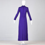 1960s Iconic Space Age Mod Long Sleeve Maxi Dress in Bright Purple Knit