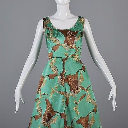 1950s Green Silk Gown with Matching Jacket