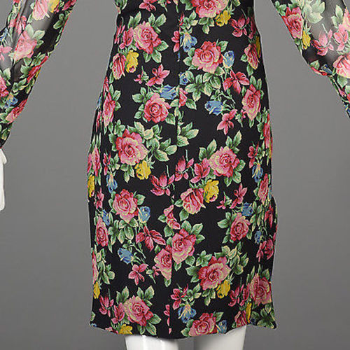 1980s Emanuel Ungaro Parallele Rose Print Silk Cocktail Dress