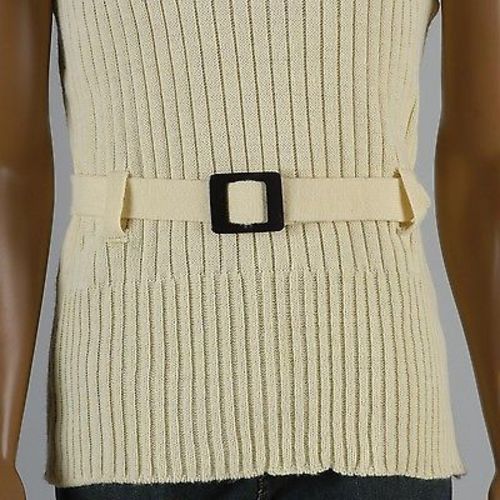 1970s Men's Mod Ribbed Knit Belted Sweater Vest in Cream