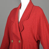 1980s Chanel Boutique Bright Red Silk & Wool Coat