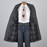 1960s Men's Mod Gray & Black Nubby Tweed Overcoat with Plaid Lining