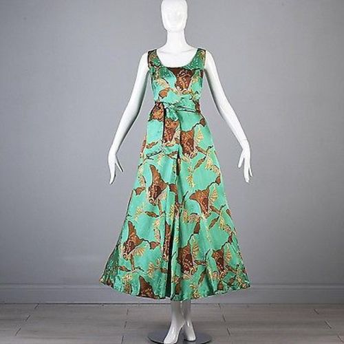 1950s Green Silk Gown with Matching Jacket