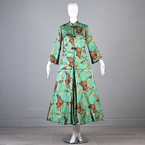 1950s Green Silk Gown with Matching Jacket