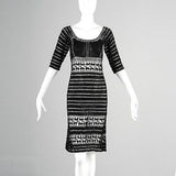 1970s Sheer Black Crochet Midi Dress