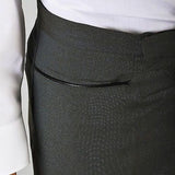 29x28 Deadstock 1960s Men's Green Sharkskin Pants with Leather Trim Pockets