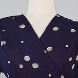 1950s Novelty Print Chiffon Dress Navy Blue with Globes