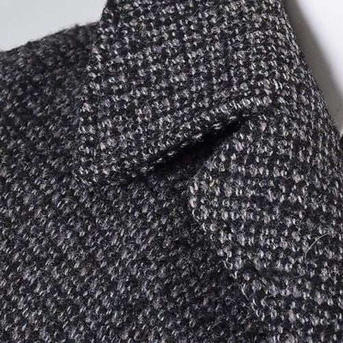 1960s Men's Mod Gray & Black Nubby Tweed Overcoat with Plaid Lining