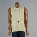 1970s Men's Mod Ribbed Knit Belted Sweater Vest in Cream
