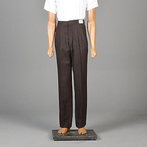 36 x 36 Mens NOS VTG Wool Pants Italy Made Dark Brown Pleated Front