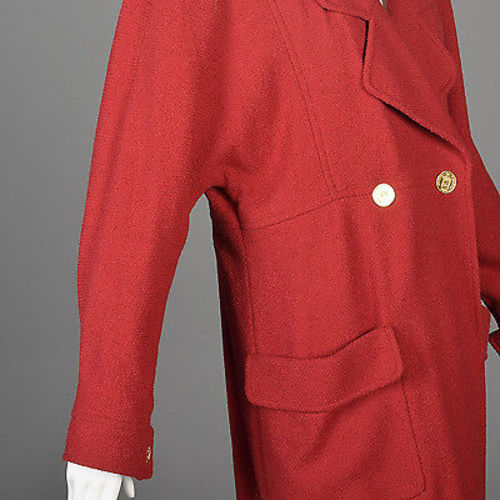 1980s Chanel Boutique Bright Red Silk & Wool Coat