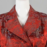 1940s Glamorous Red Brocade Dressing Gown
