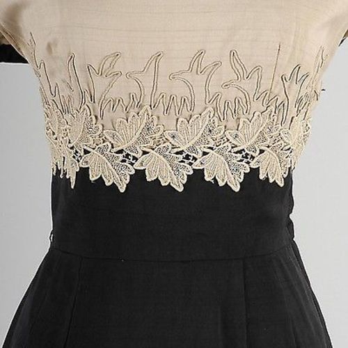 1950s Tan and Black Wiggle Dress with Rhinestone Applique