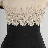 1950s Tan and Black Wiggle Dress with Rhinestone Applique